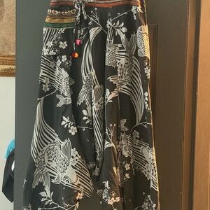 Black and White Koi Print Maxi Skirt